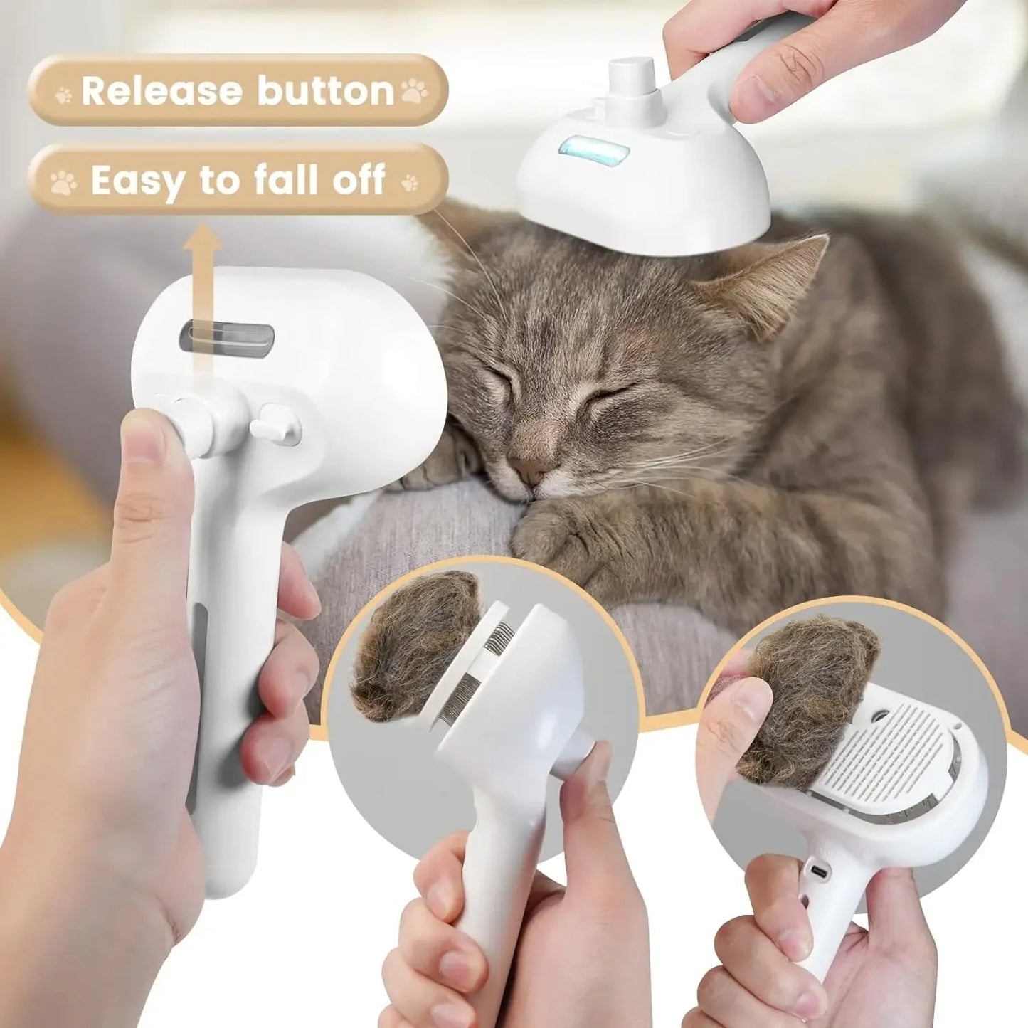 3-in-1 Anti-Static Steam Brush For Dogs & Cats