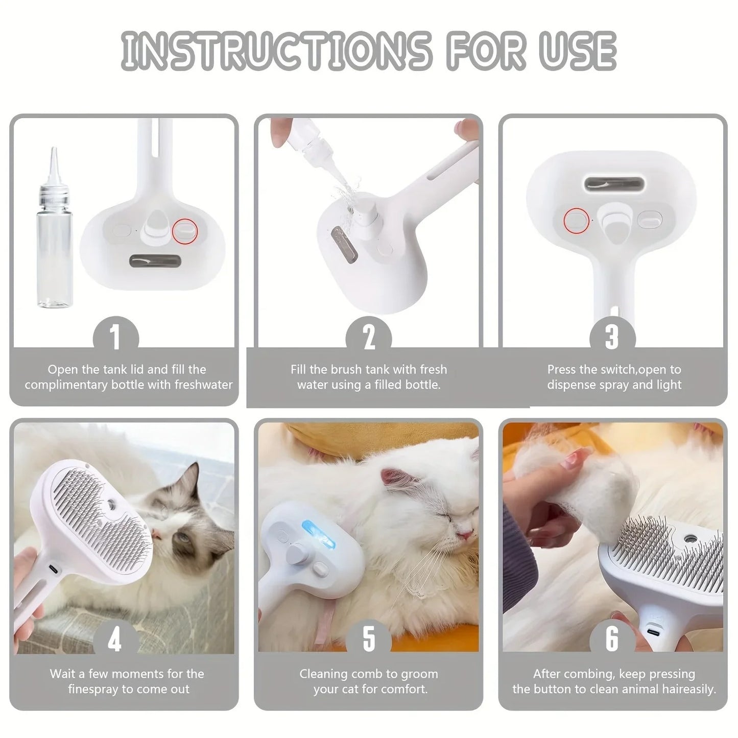 3-in-1 Anti-Static Steam Brush For Dogs & Cats