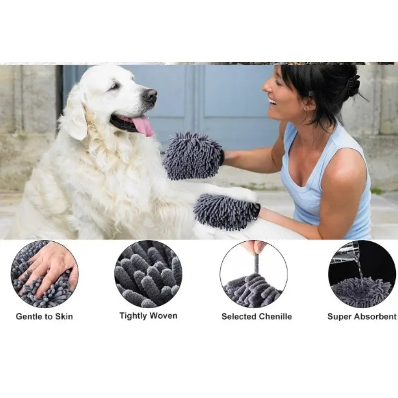 Glove Quick Drying Dogs Paw Towel Chenille Microfiber Double Sided