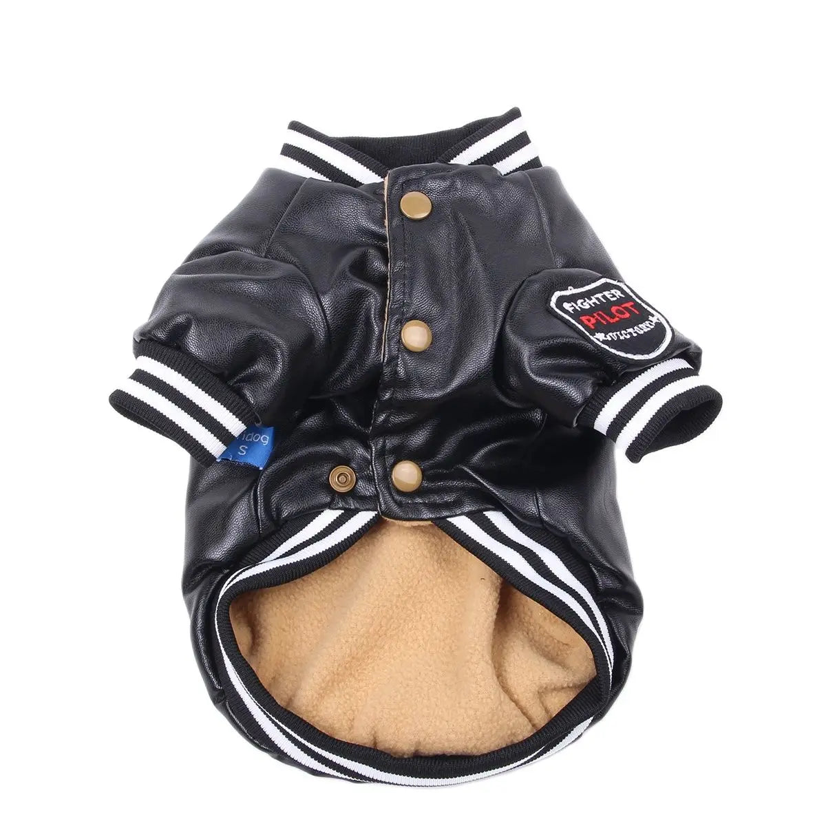 Winter Dog Coat Jacket Faux Leather Fleece